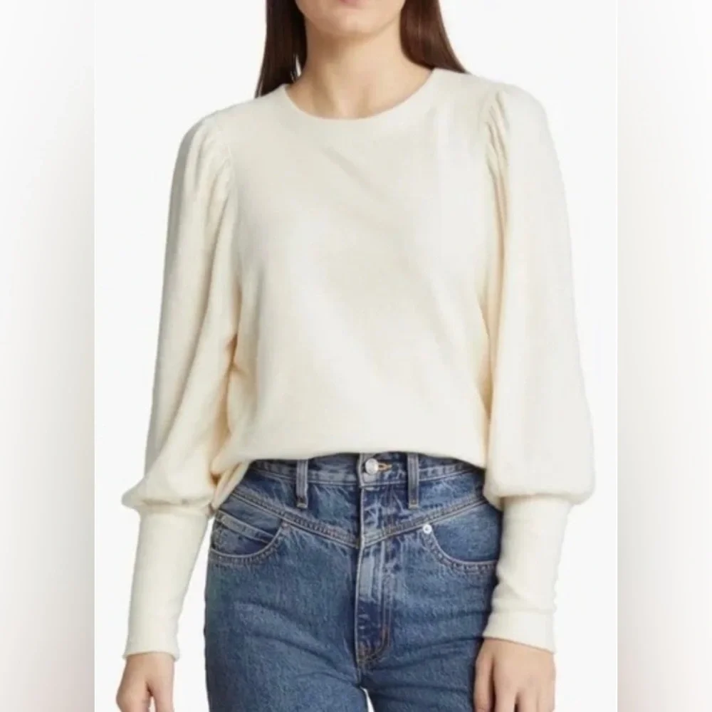 Madewell Brushed Puff-Sleeve Top Antique Cream Women’s XL Long Sleeve Sweater
